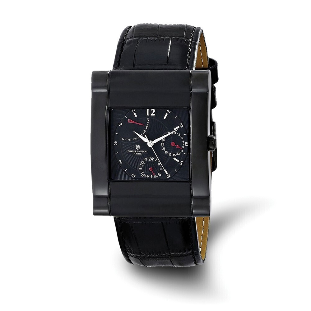 Kazi Luxury Charles-Hubert 35x43mm Black IP-plated Stainless Steel Leather Band